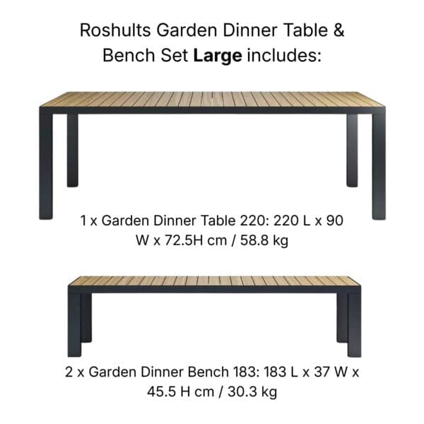 Studio images of Roshults Garden Dinner large table & bench configuration
