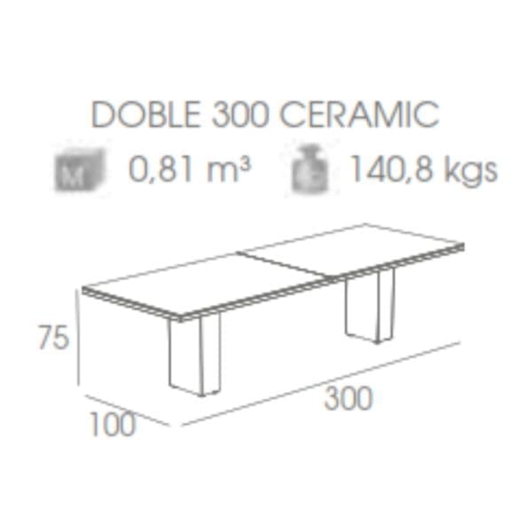 Image of line drawing of FueraDentro Doble 3.0 m modern garden table