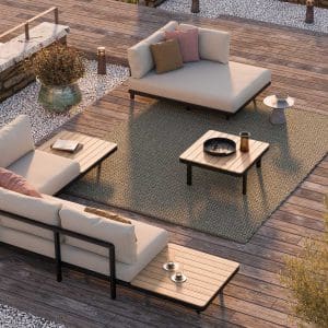 Image of Royal Botania Alura Lounge contemporary garden corner sofa and daybed in late afternoon sunshine