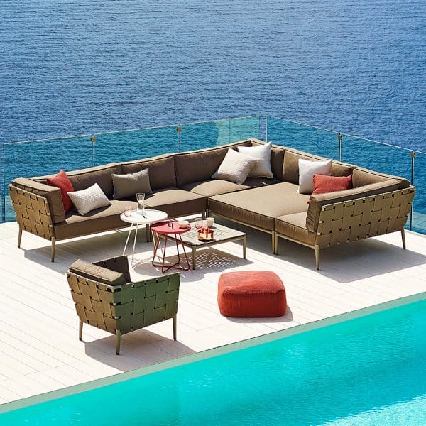 Image of large Conic exterior corner sofa including 2 outdoor daybeds by Cane-line