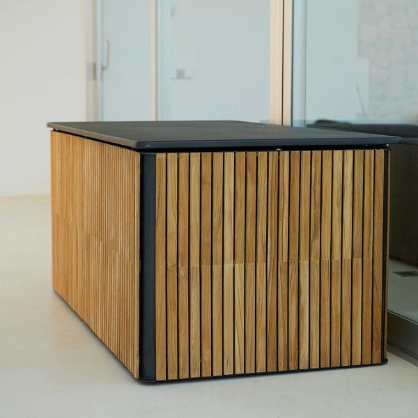 Image of Caneline Combine modern cushion box in dark-grey aluminum with WWF certified teak slats