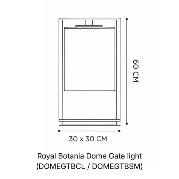 Image of line drawing of Royal Botania Dome Gate contemporary outdoor mains lantern