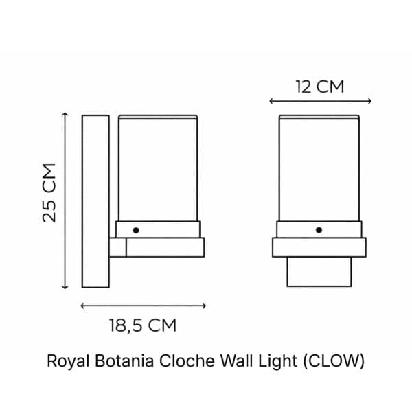 Line drawing with dimensions of Royal Botania Cloche Wall Light (CLOW)