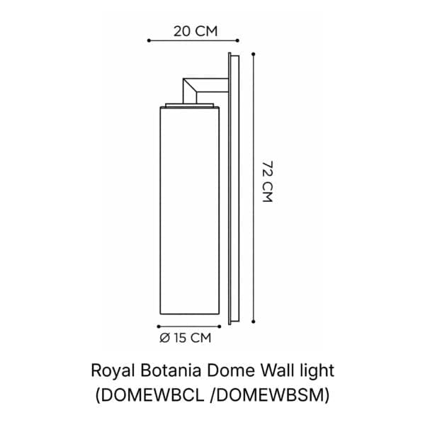 Image of line drawing of Royal Botania Dome Wall lantern with dimensions