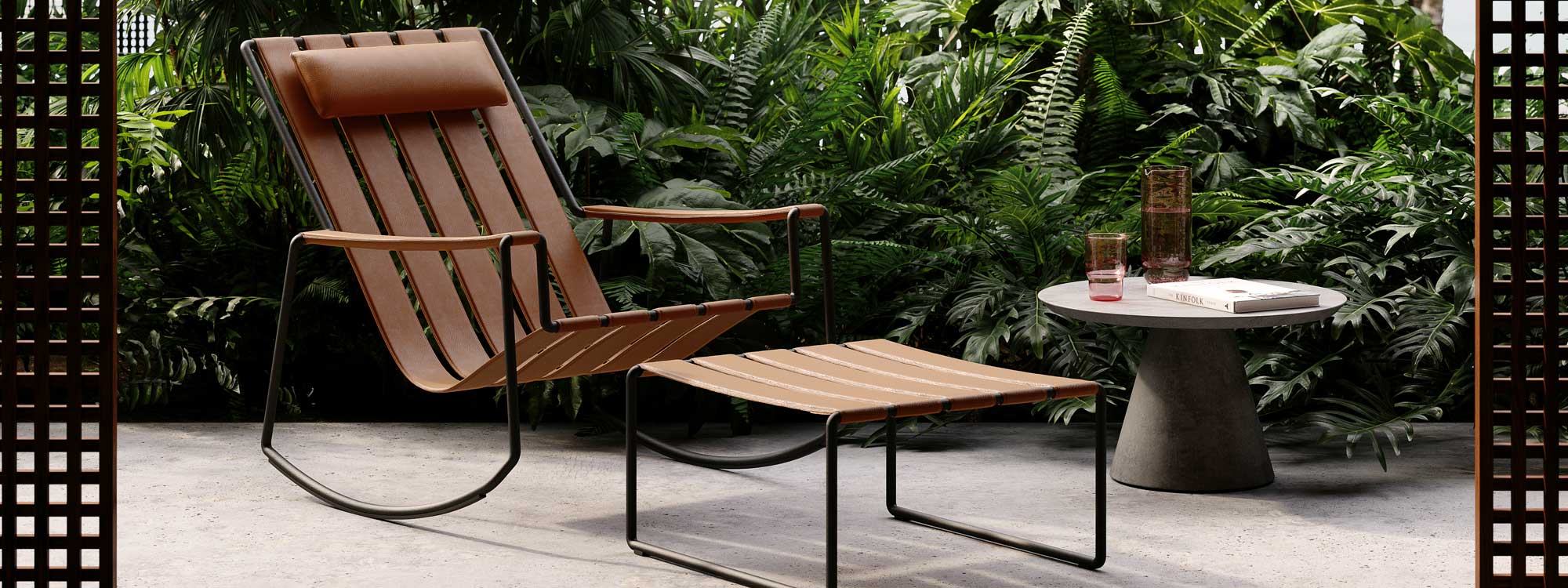 Image of Strappy contemporary garden rocking chair and foot rest by Royal Botania