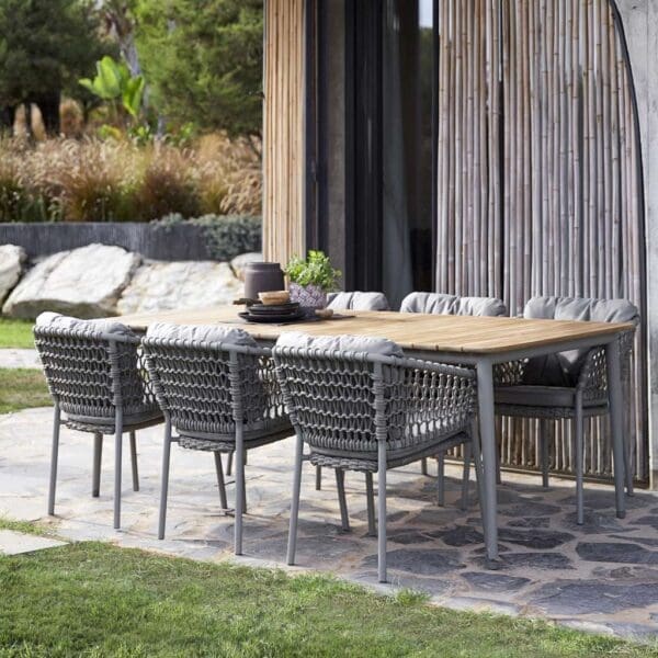 Image of taupe Ocean garden chairs and taupe Core dining table with teak top by Caneline