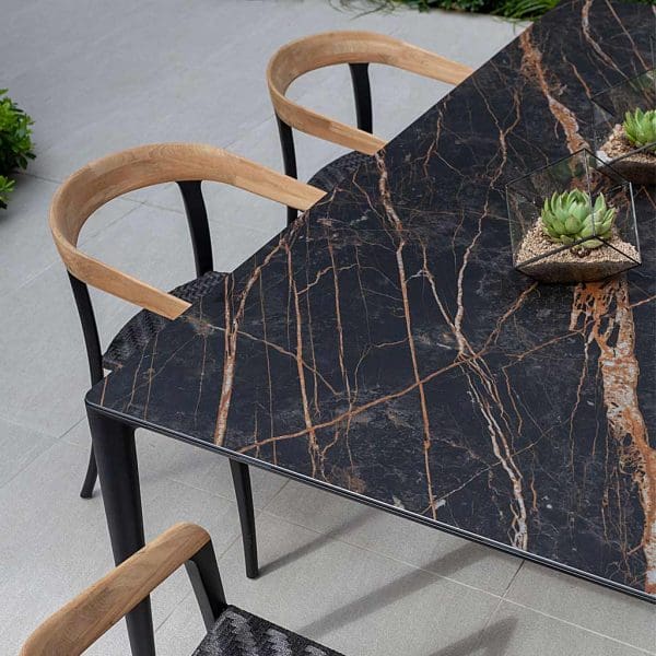 Image of Jive & U-nite modern garden dining set in anthracite with Volcano Black ceramic table top. Image courtesy of Rosebank Landscape Ltd.