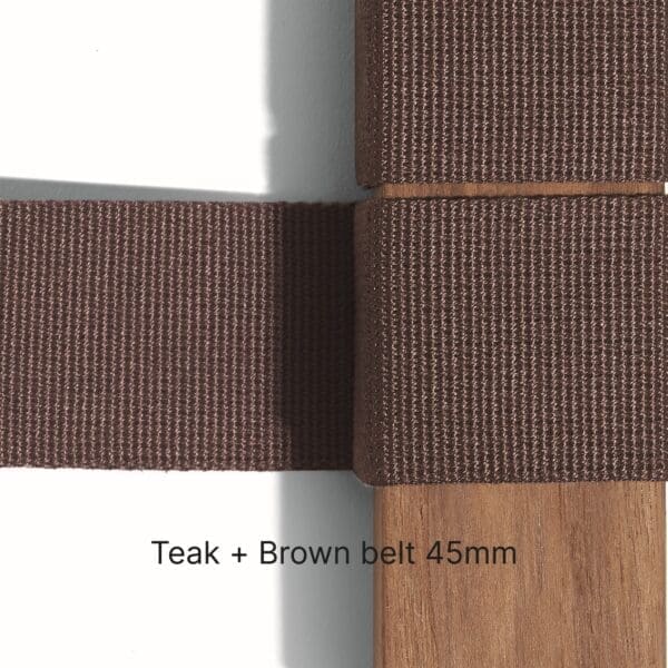 Image of teak and brown belt used for RODA luxury outdoor furniture