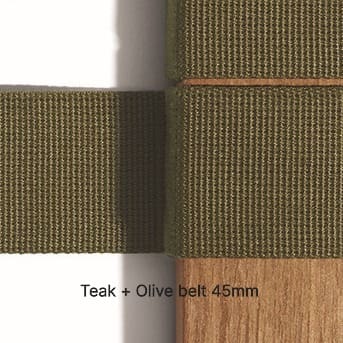 Image of teak and olive belt used for RODA luxury outdoor furniture