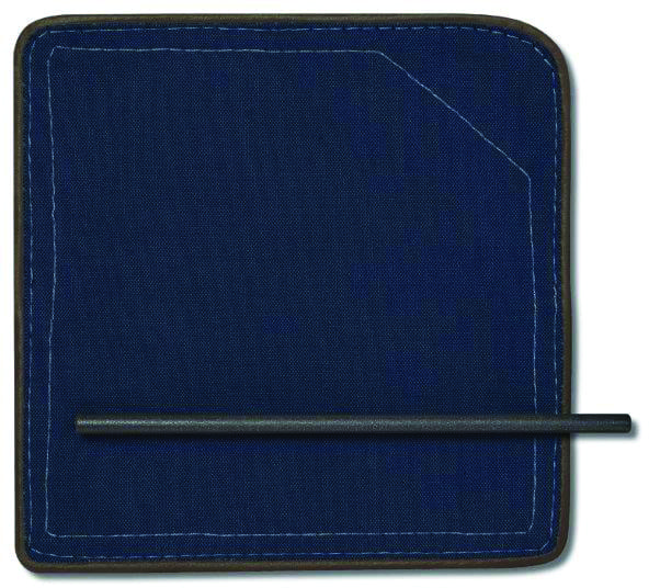 Image of swatch of Blue Teflon treated cotton and Smoke coloured stainless steel used for Lawrence butterfly chair from RODA