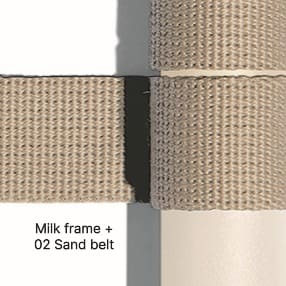 Image of swatch of milk frame and sand belt used for RODA furniture