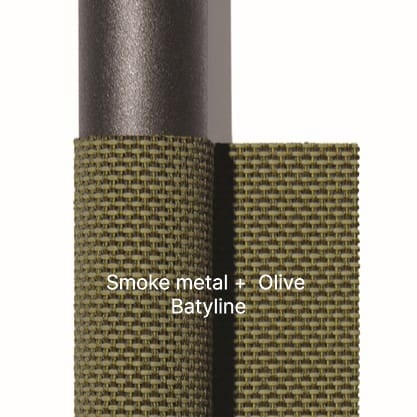 Image of swatch of Smoke metal and Olive Batyline used for RODA furniture