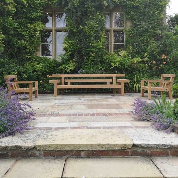 Nara modern teak garden bench - inspired by Japanese Torii gate - is an outdoor lounge bench by Royal Botania high quality teak furniture.