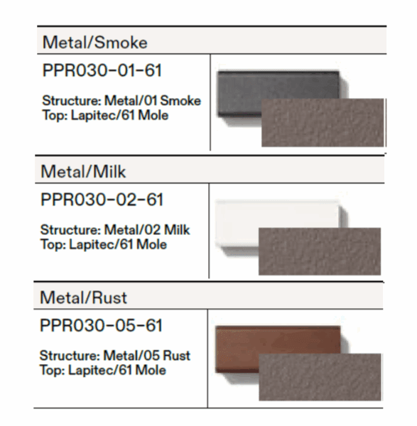 Image of different finish combinations for Roda Piper extending garden table