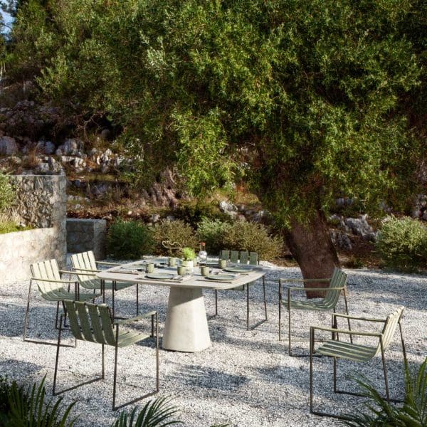 Image of Royal Botania Strappy garden chair with green upholstery on gravel terrace