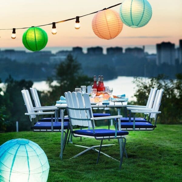 Image of A2 Swedish garden chairs and table in white lacquered oak and galvanised steel by Grythyttan Stålmobler