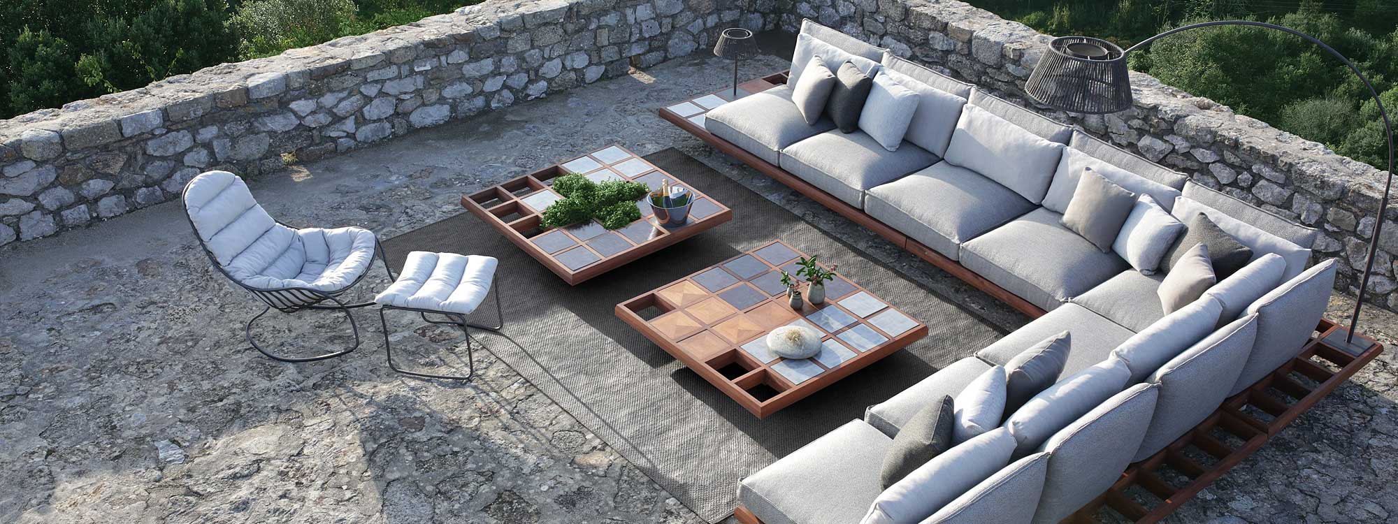 Image of Mozaix mahogany garden sofa & Luxury outdoor carpets by Royal Botania