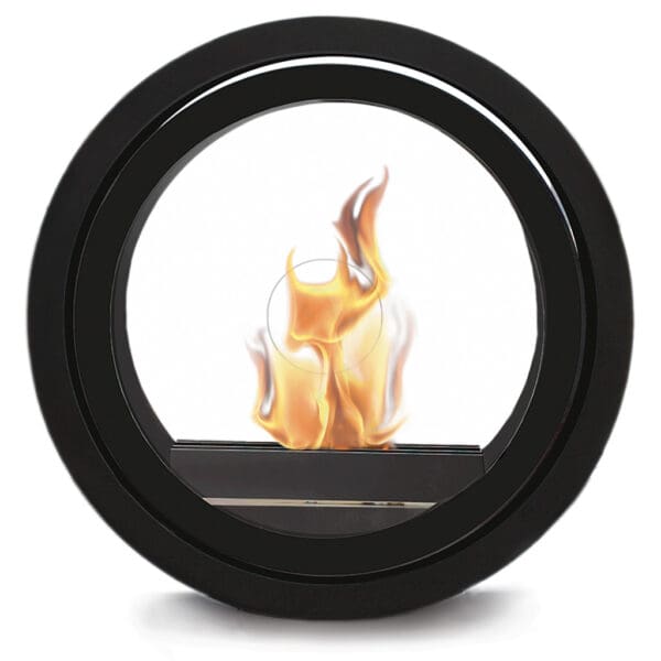 Studio image of Conmoto Roll flueless ethanol fireplace in black lacquered steel