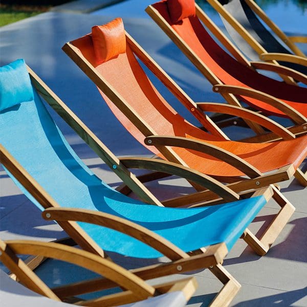 Image of row of Beacher deck chairs in different colors by Royal Botania