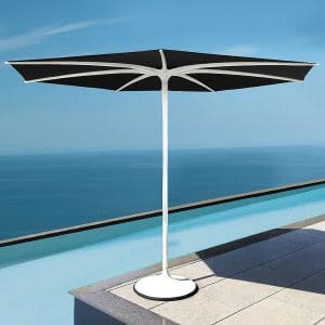 Image of Palma parasol with black canopy and white mast overlooking Mediterranean