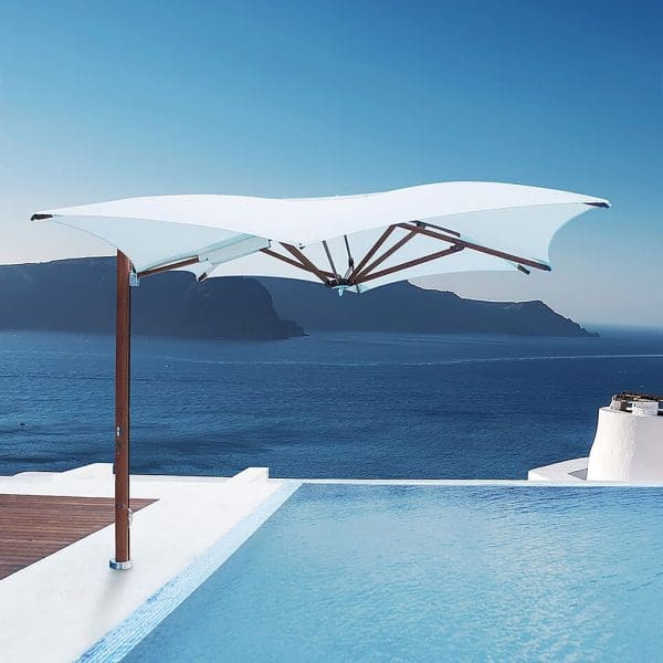 Image of Ocean Master Max Manta cantilever parasol with white canopy and Aluma-Teak mast and ribs