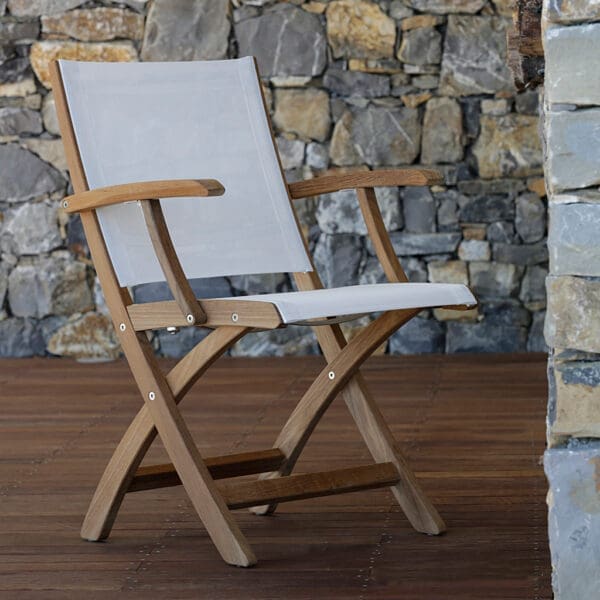 Image of XQI 55 F folding teak chair with white seat and back by Royal Botania