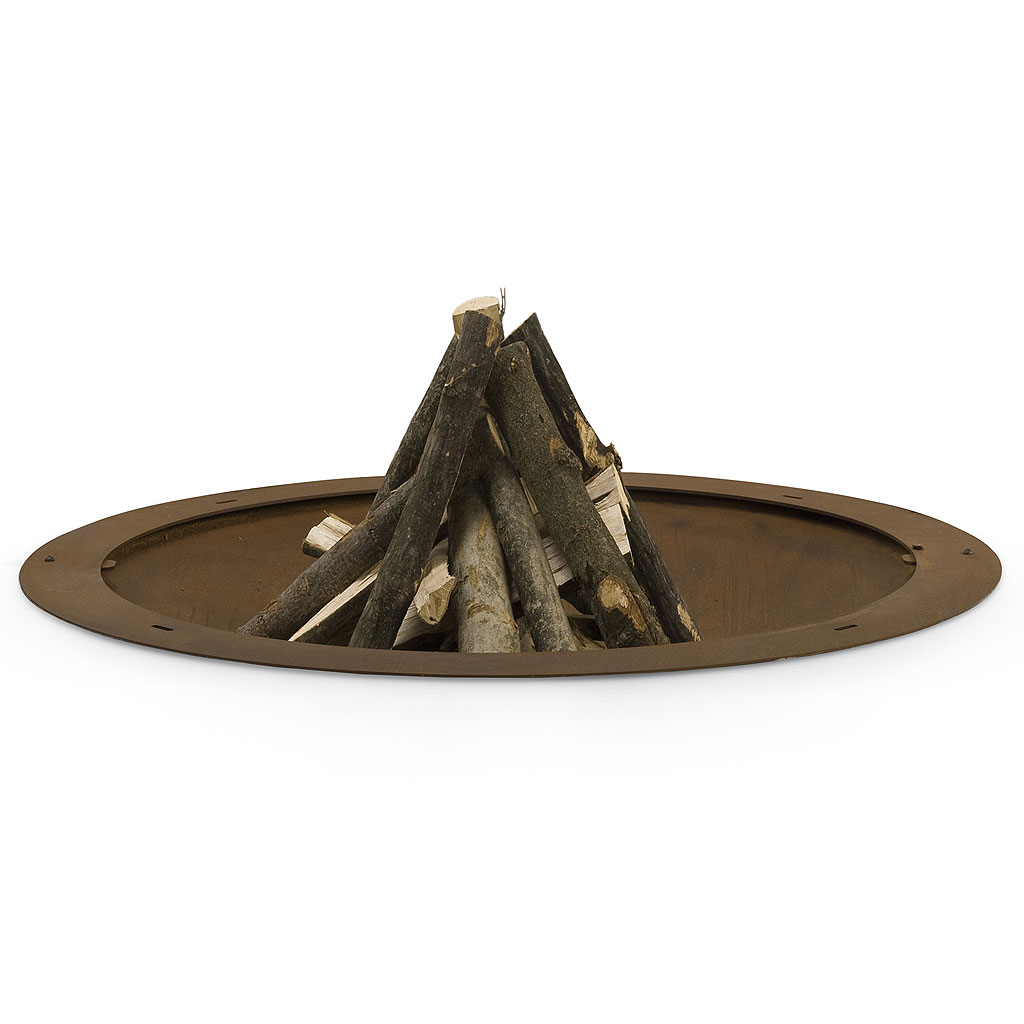 Image of AK47 Hole sunken fire bowl with kindling and logs ready to light