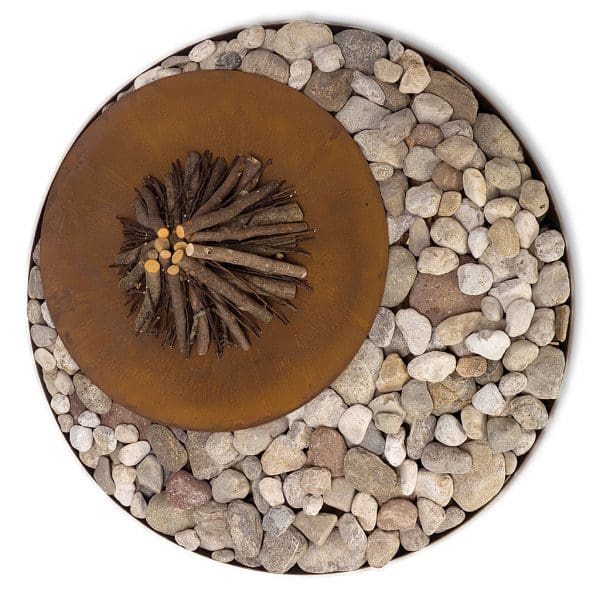 Image of aerial view of AK47 Zen fire pit sat within stone-filled crown