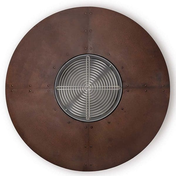 Image of aerial view of Zero circular fire pit 2.0m diameter in corten steel with stainless steel grill fitted in the centre
