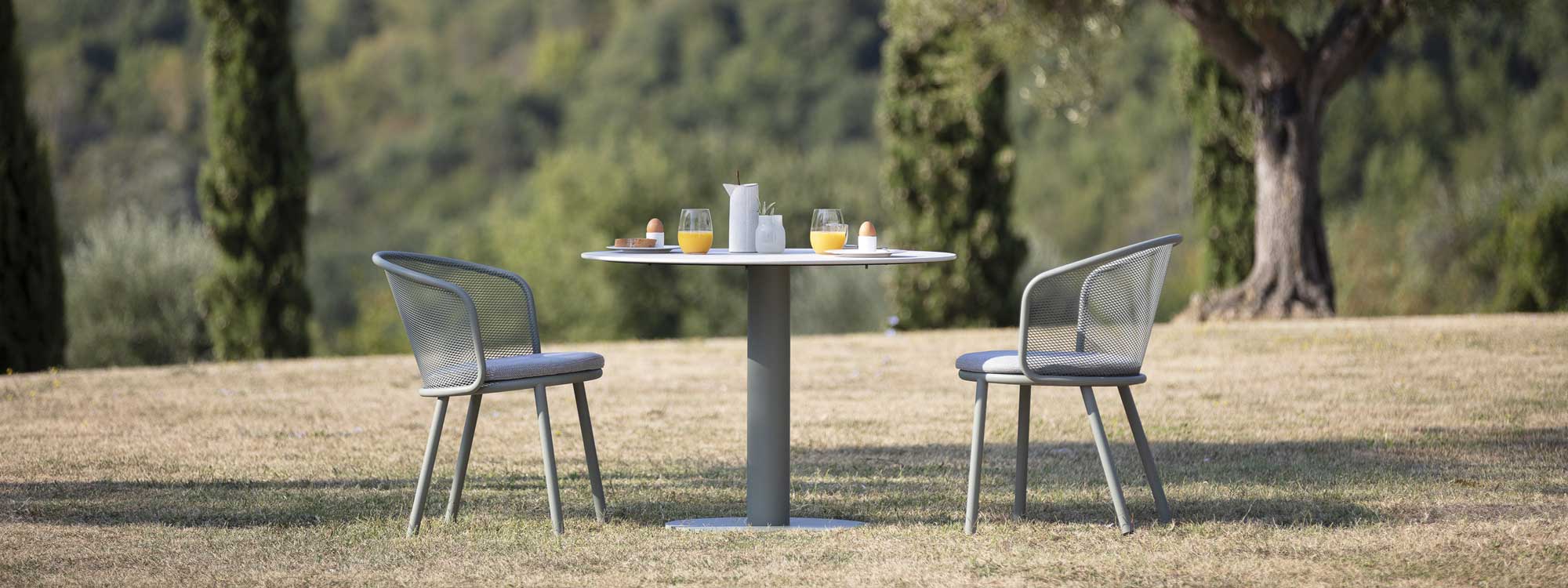 Image of taupe Branta modern pedestal tables & small garden tables by Studio Segers in quality garden table materials by Todus outdoor furniture company