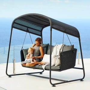 Image of Cave black swing seat with canopy by Cane-line