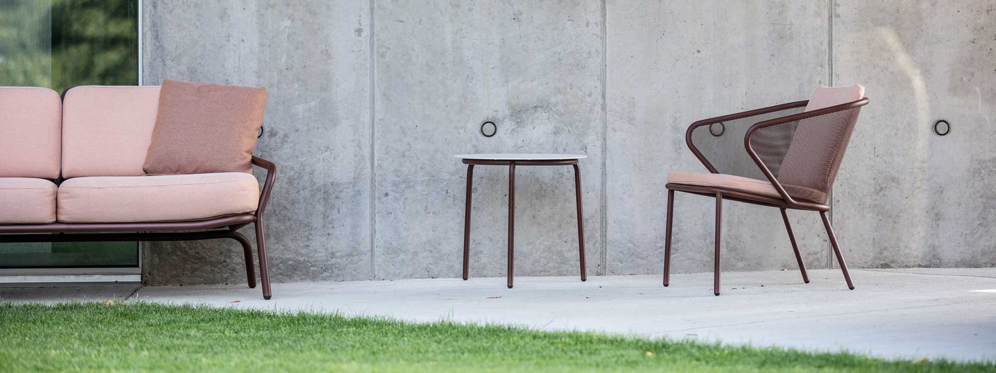 Image of rust-Brown Condor garden easy chair with Starling outdoor sofa and side table