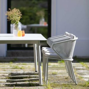 Image of Condor white garden chair and Starling white ceramic garden table by Todus