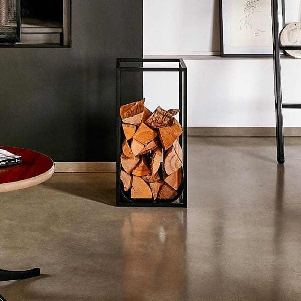 CUBE Modern LOG HOLDER Is A MINIMALIST Firewood Stand In HIGH QUALITY Log Holder Materials By Conmoto LUXURY Fireside ACCESSORIES, GERMANY.