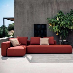 Image of Dandy maroon garden sofa on minimalist terrace