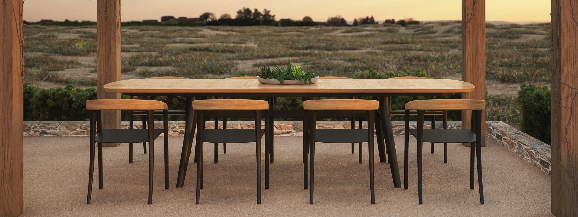 Image of Jive Zidiz outdoor dining furniture by Royal Botania with arid planting in the background