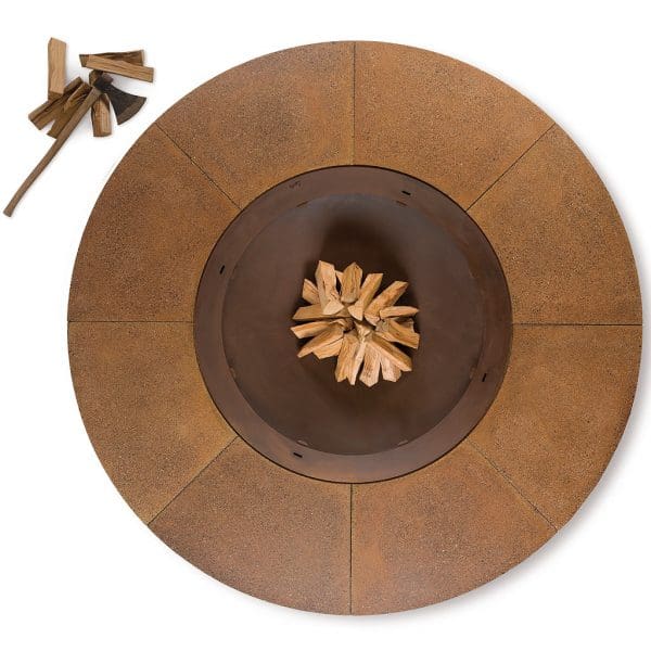 Image of aerial view of large brown Ercole concrete fire pit by AK47 Design