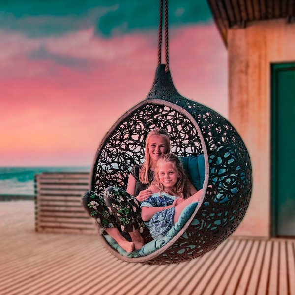 Image of 2 girls sat in Bios Mini swing chair by Unknown Nordic