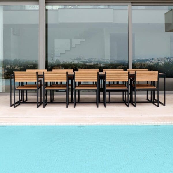 Image of Garden Bistro large outdoor dining set by Roshults on poolside terrace