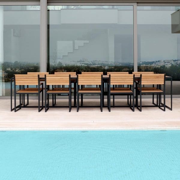 Image of Garden Bistro large outdoor dining set by Roshults on poolside terrace