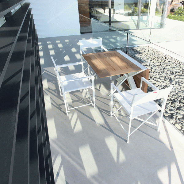 Birdseye image of half-opened Traverse fold-down table by Royal Botania