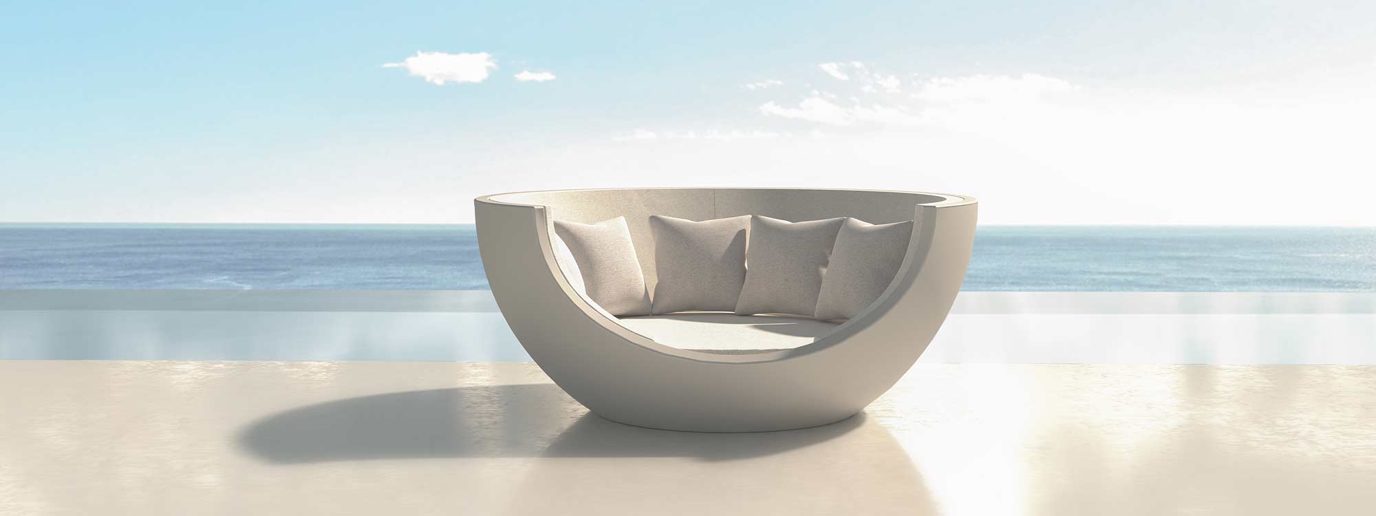 Image of Vondom Moon modern outdoor daybed with white structure and white cushions