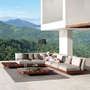 Image of Mozaix outdoor corner sofa and outdoor rug by Royal Botania furniture