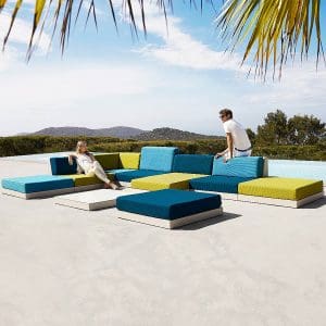 Image of Vondom Pixel garden sofa with cushions in many contrasting colours