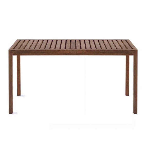 Studio image of Plaza rectangular teak garden table with linear design by RODA