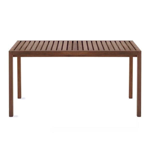 Studio image of Plaza rectangular teak garden table with linear design by RODA
