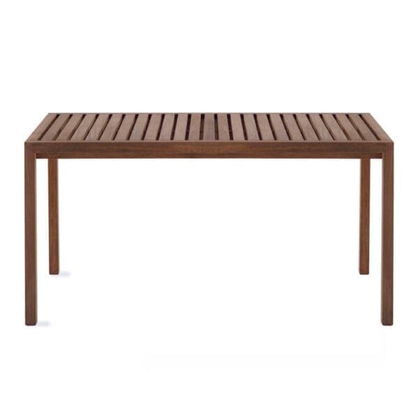 Studio image of Plaza rectangular teak garden table with linear design by RODA