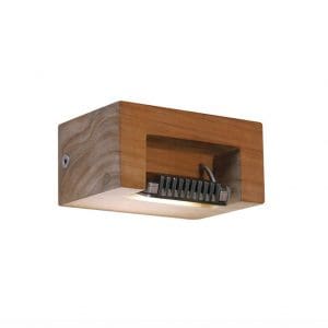 Studio image of Royal Botania Log adjustable garden wall light with linear design in teak and stainless steel