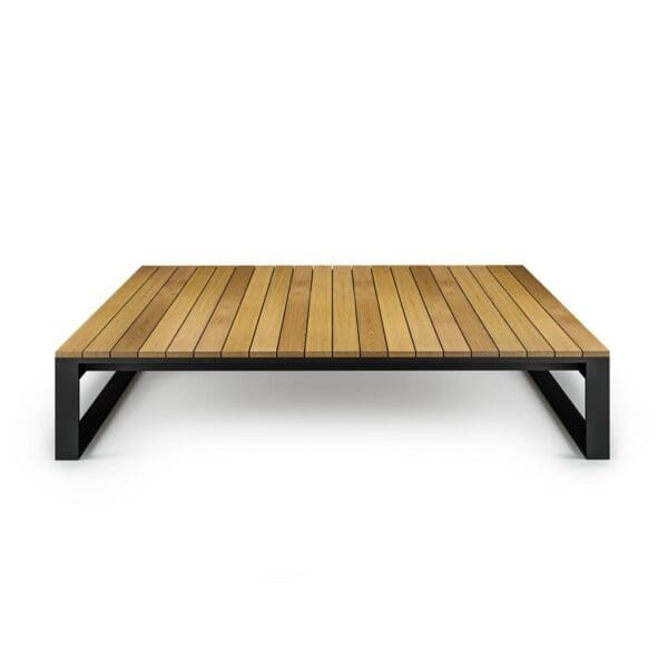 Image of Moore sectional low table with anthracite coloured stainless steel frame and FSC teak table top