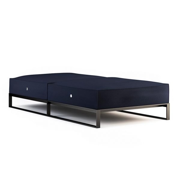 Studio image of Moore modern garden daybed with Navy Blue cushion by Roshults
